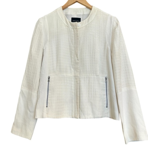 Judith and Charles size 10 in EUC White/cream viscose/acetate Textured Jacket - Picture 1 of 13